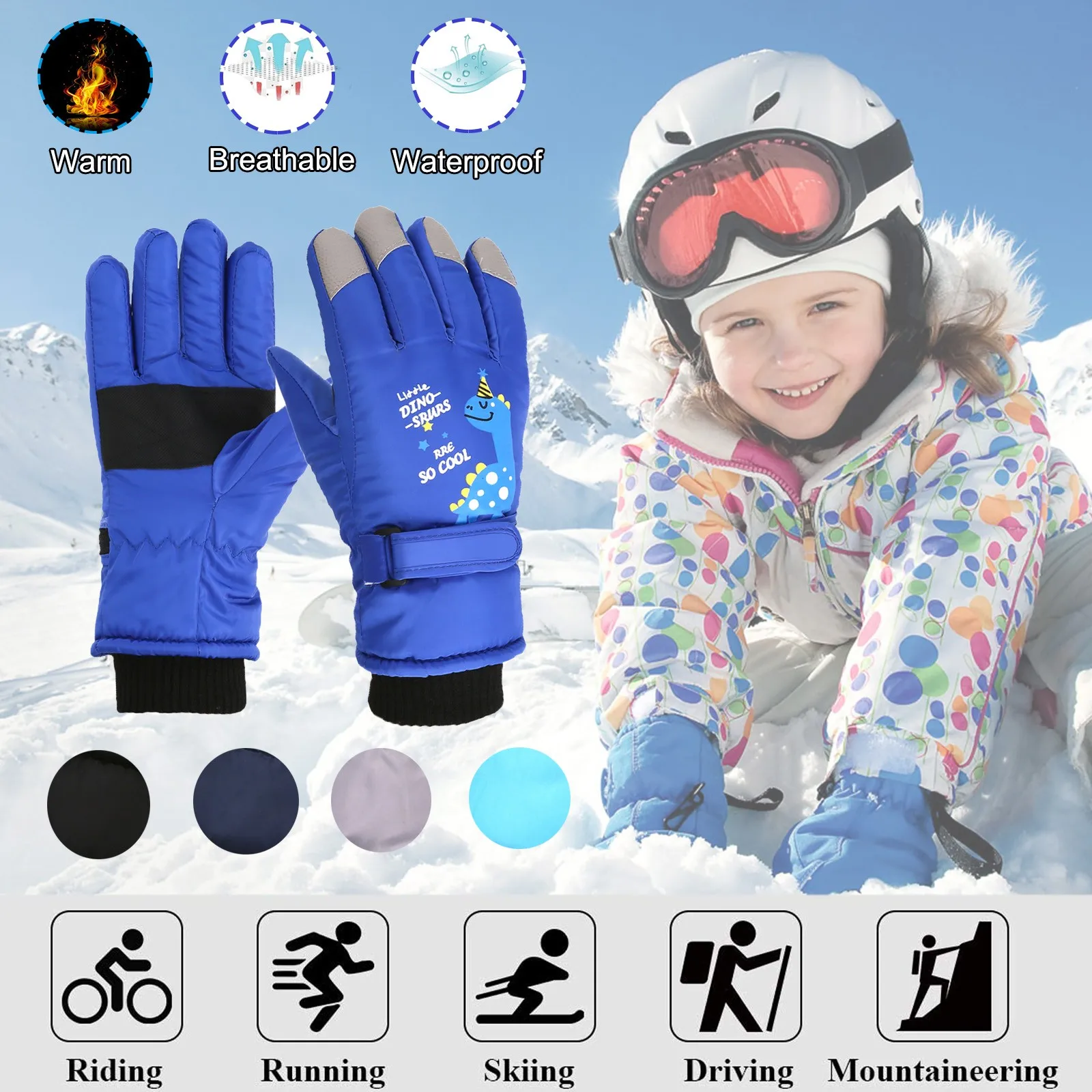 Winter Children Ski Gloves Thicken Waterproof Kids Gloves Snowboard Riding Snow Child Winter for Boys and Girls 5-9 Years