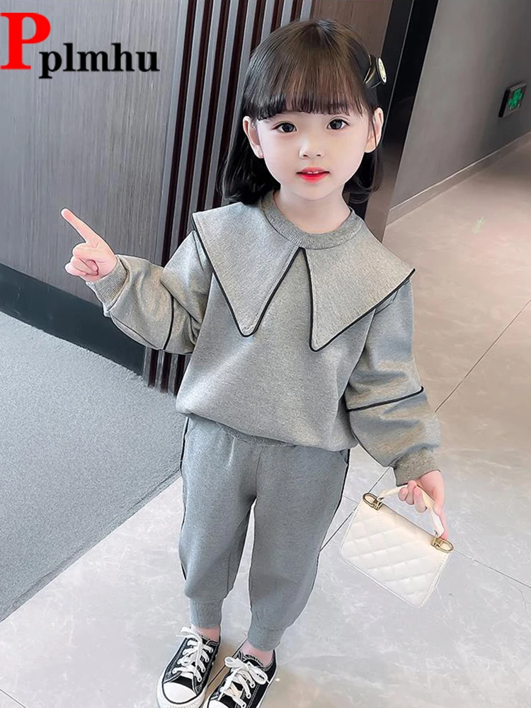 

Casual Children 2 Piece Set Girls Long Sleeve Sweatshirts Tops And Baggy Kids Jogger Pants Ensembles 2024 New Tracksuit Sets