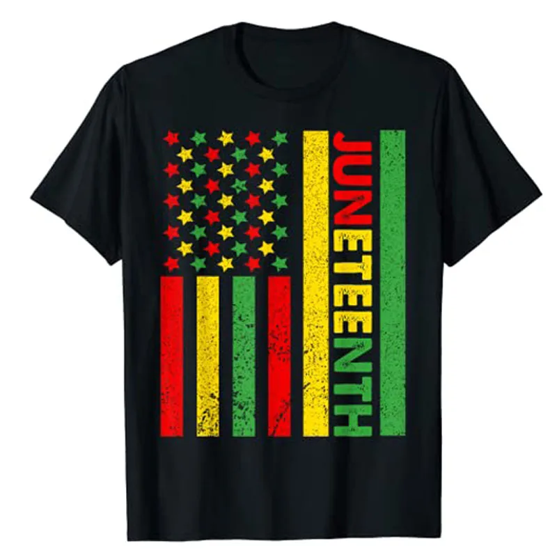 

African American Flag T-Shirt June 19th 1865 Juneteenth Shirts Women Men Black Pride Graphic Tee Tops Short Sleeve Blouses Gifts