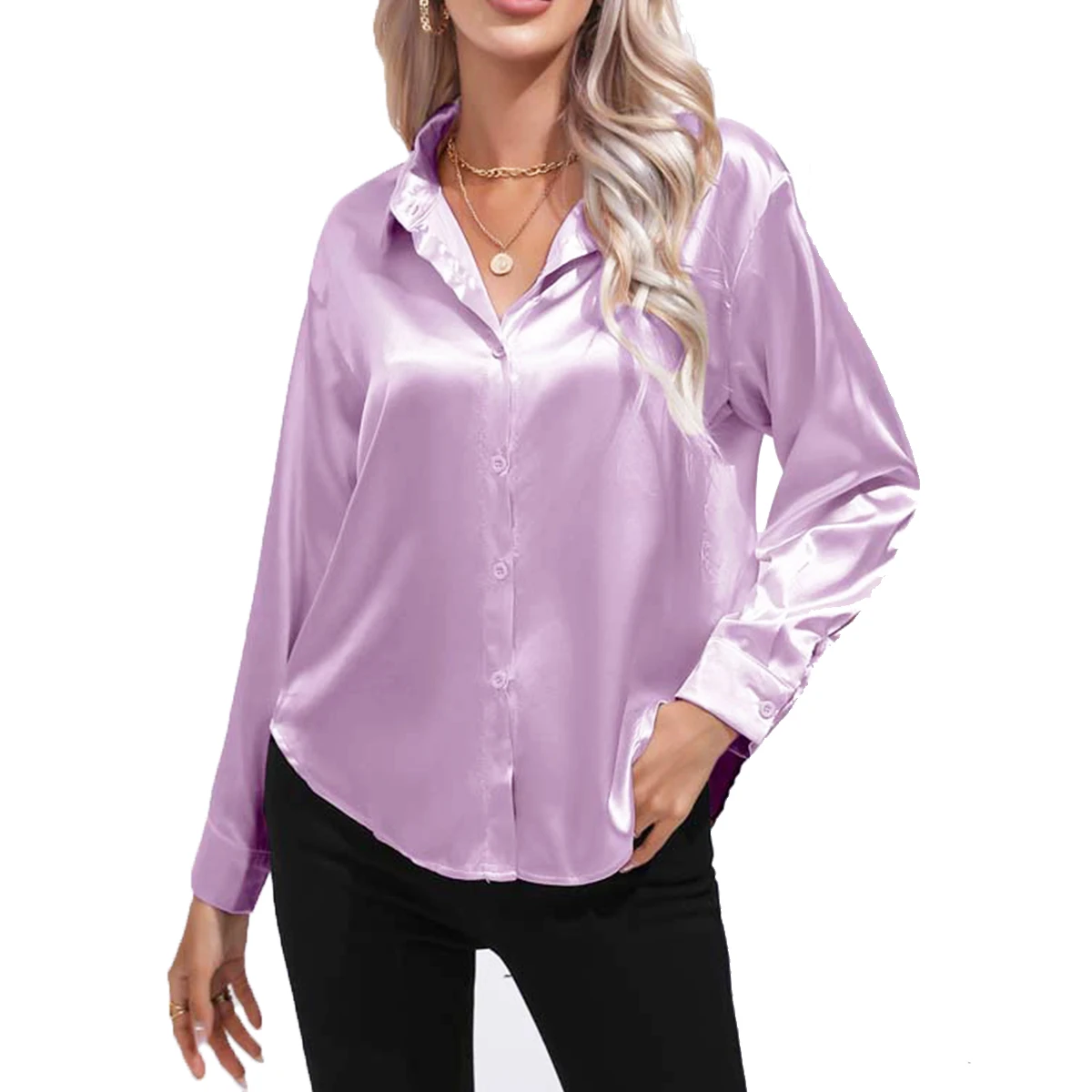 

Oversize Silk Women Shirts Solid Plain Purple Green White Black Silver Red Blue Pink Yellow Gold Blouses Casual Tops Barry Wang