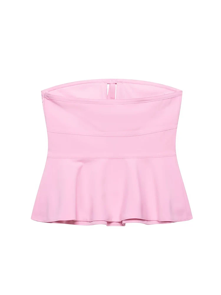 TFMLN New Women Bow-knot Tube Top Summer 2025 Sexy Party Club Strapless Sleeveless Backless Top Fashion Pink Sweet Clothes