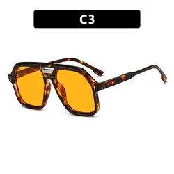 Vintage - Inspired Oversized Square Sunglasses with Rivet Accents and UV400 Protection (Leopard yellow)
