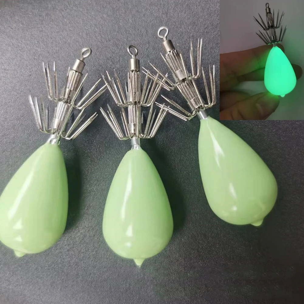 1-10Pcs Luminous Squid Jigs Hook 30/45g Umbrella Fishing Hooks Squid Strong Glowing Cuttlefish Artificial Fishhooks Carp Tool