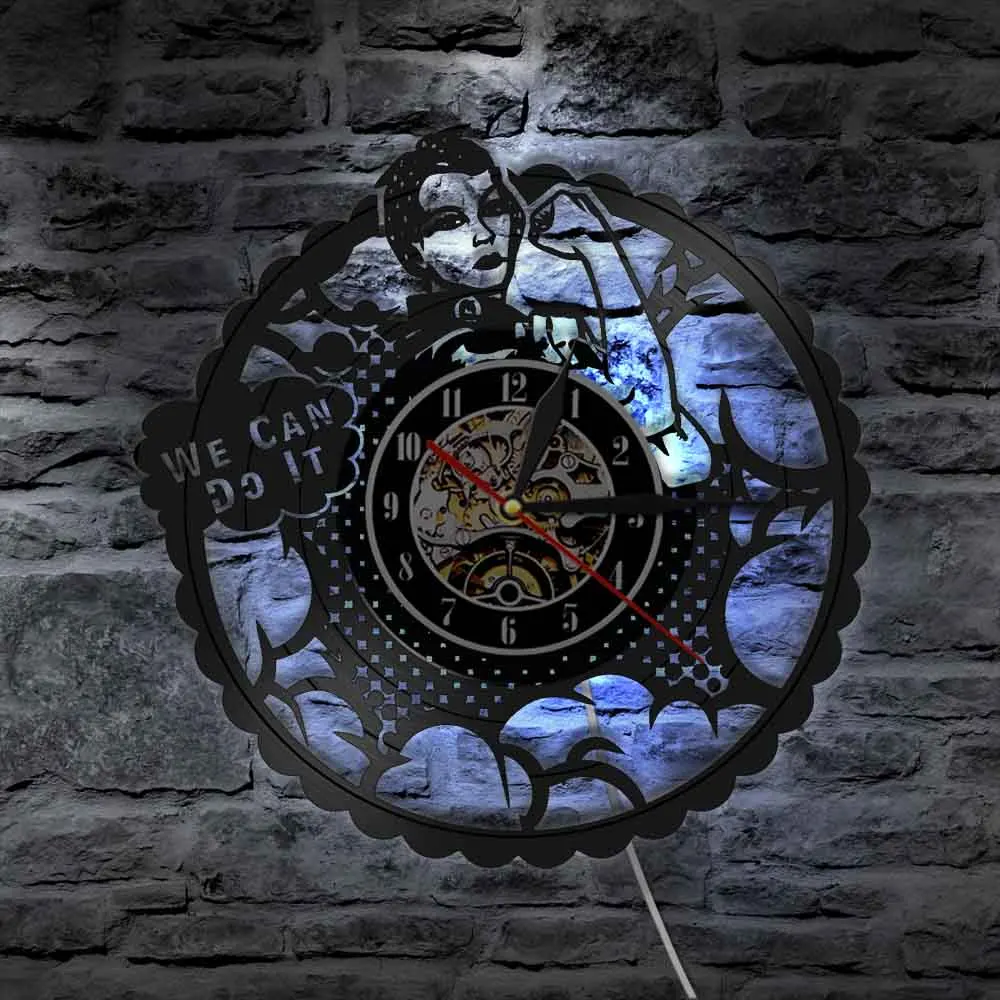 Possiamo Fare It Girl Power Rose The Rivetter Femminista Home Decor Orologio Da Parete Moderno Forte Donna Segni Di Protesta Orologio Da Record In Vin