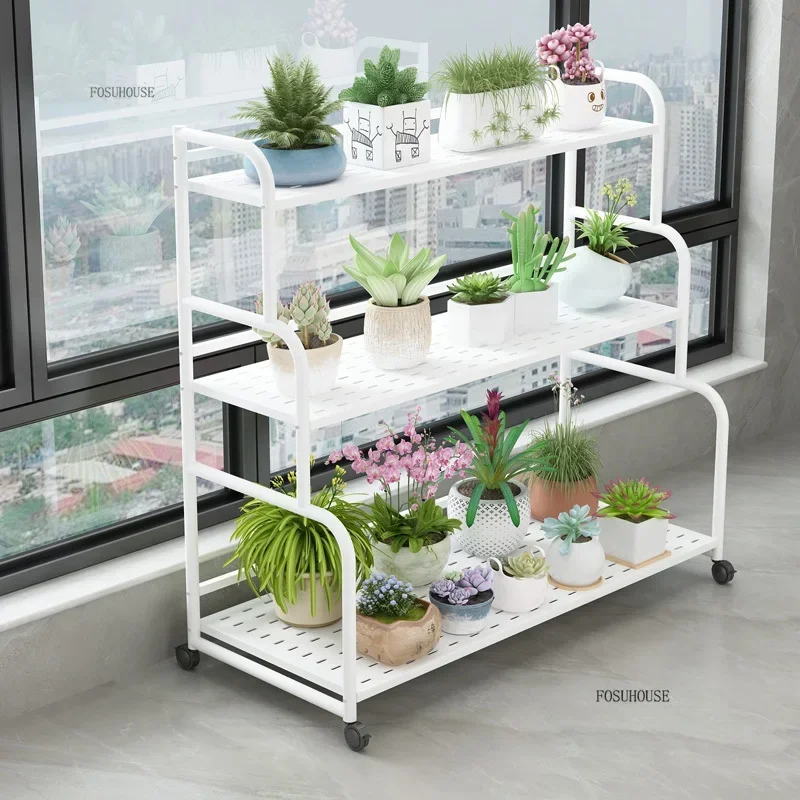Movable Flower Rack Nordic Iron Living Room Plant Shelves Floor-standing Stepped Balcony ...