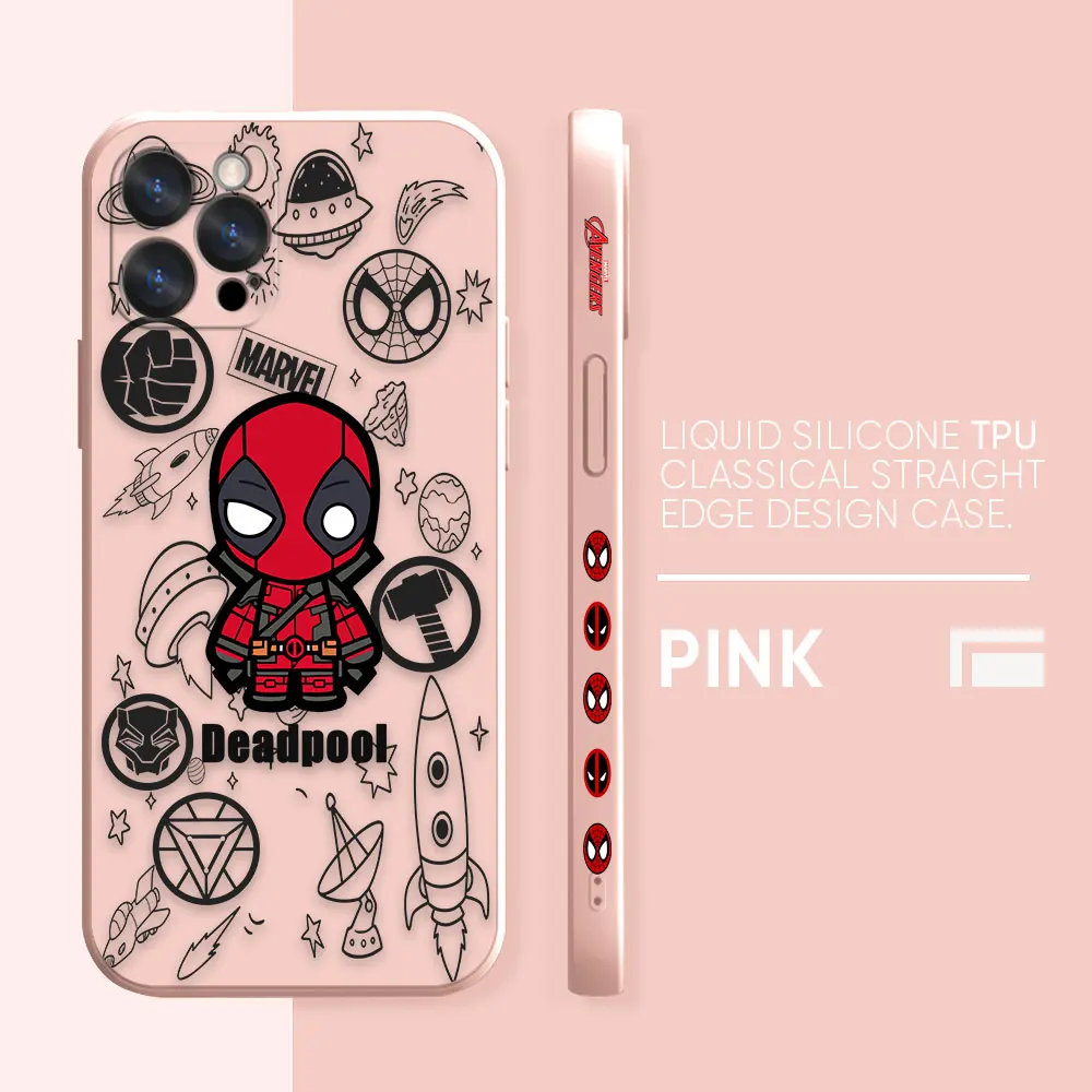thumbnail image 1 of Case For iPhone 14 13 12 11 Pro XS Max Mini X XR 7 8 6 6S Plus Colour Simple Liquid Silicone Case Marvel's Spider-Man Deadpool, 1 of 5