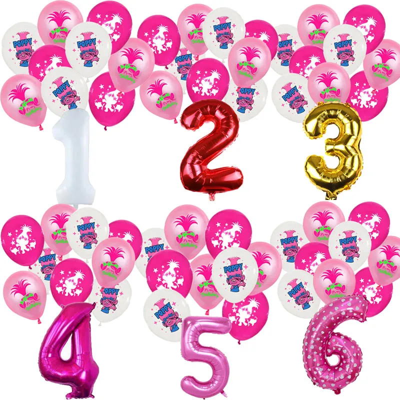 Troll Set Di Palloncini In Lattice Forniture Per Decorazioni Per Feste Di Compleanno 32In Numero Ballon Celebrazioni Matrimonio Ragazze Bomboniere Reg