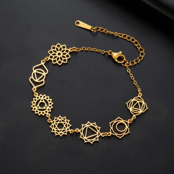 COOLTIME 7 Chakra Flower Women's Bracelet Stainless Steel Yoga Amulet Bracelet Spiritual Symbol Jewelry Accessories