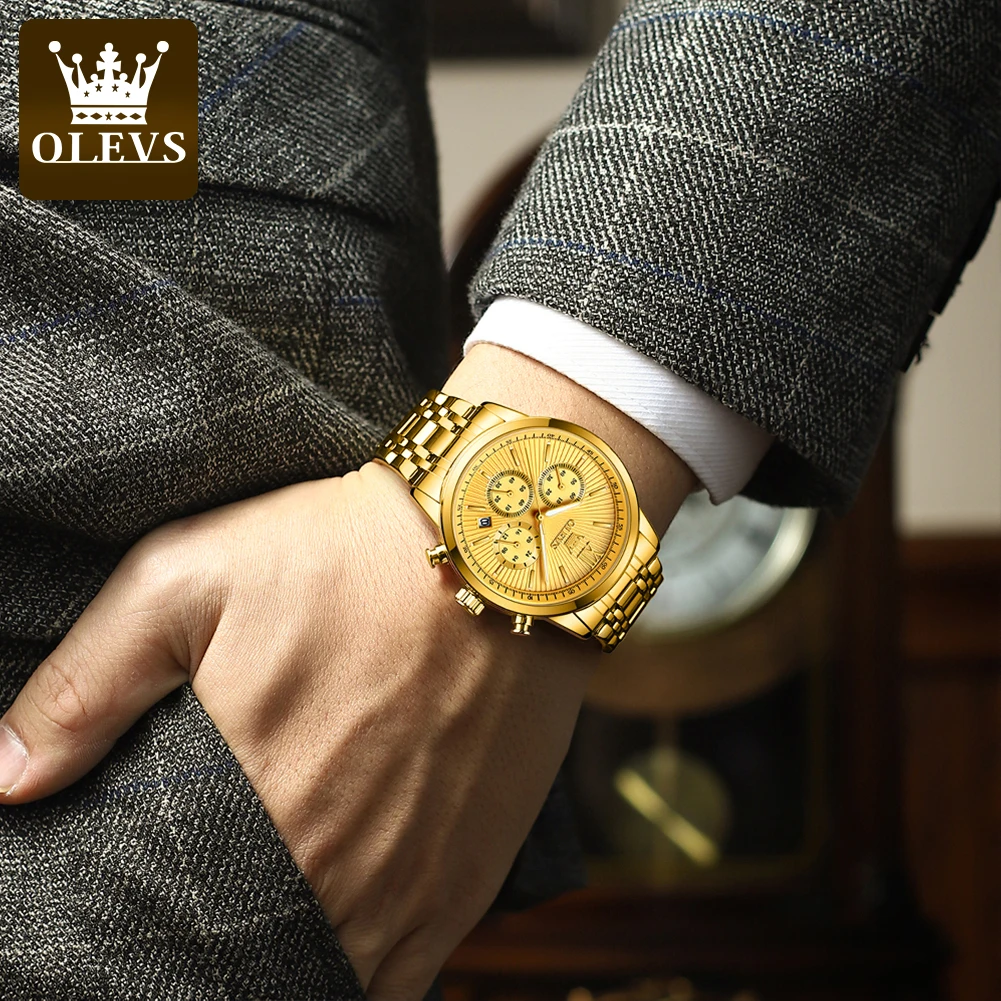 ساعة OLEVS الرسمية الحصرية للرجال بحزام ستانلس ستي...