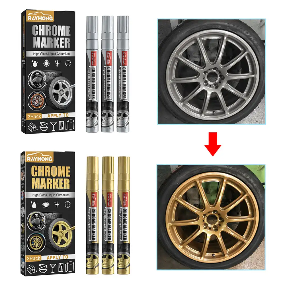 3pcs Chrome Marker Pen Permanent Marker For Car Bike Motor Tires Tyre Paint Pen Rubber Tyre Metallic Markers permanent marker pen permanent marker paint marker pen markers pen permanent markers mirror marker pens paint pen marker pens art marker pen art markers