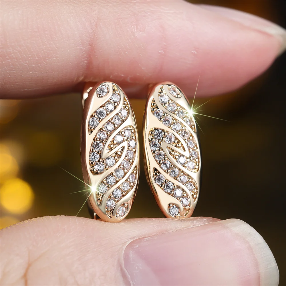 Luxury Crystal Round Stone Oval Hoop Earrings For Women Men Vintage Gold Color Ear Buckle Wedding Jewelry Engagement Party Gift