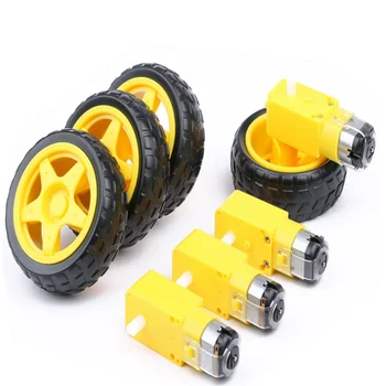 Motore elettrico DC da 4 pezzi DC 3-6V Motore con cambio magnetico TT con doppio albero con ruota per pneumatici per auto in plastica da 65 mm Smart RC Car Robot