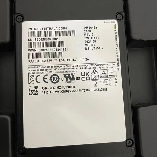 Для Samsung SSD PM1643A Enterprise Server Твердотельный накопитель MZILT15THALA-00007 15,36T SAS 2,5 дюйма 1