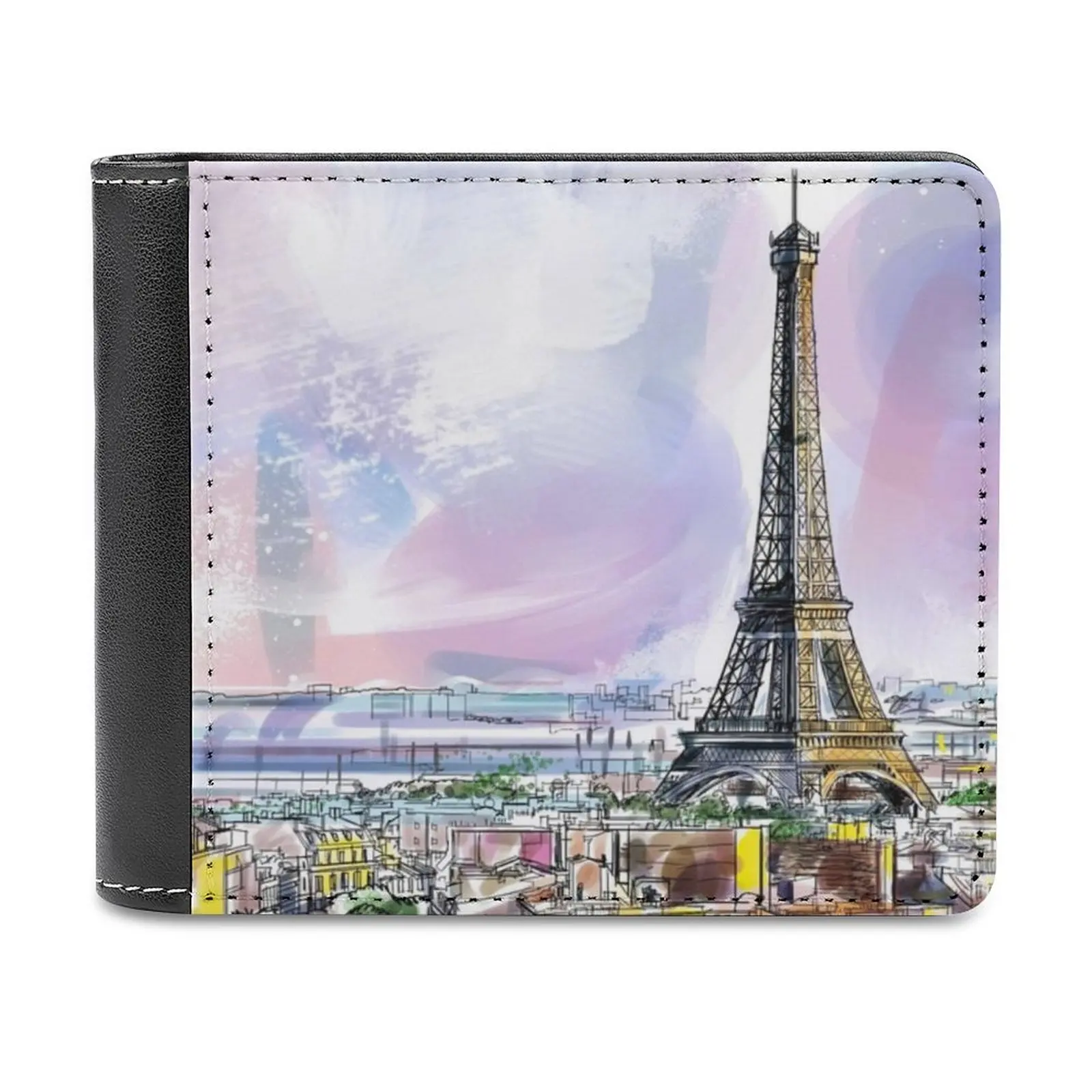 

Мужской кожаный кошелек с изображением Парижа, тонкий кошелек, бумажники для денег, европейские персонализированные бумажники с изображением Эйфелевой башни Парижа, Франции