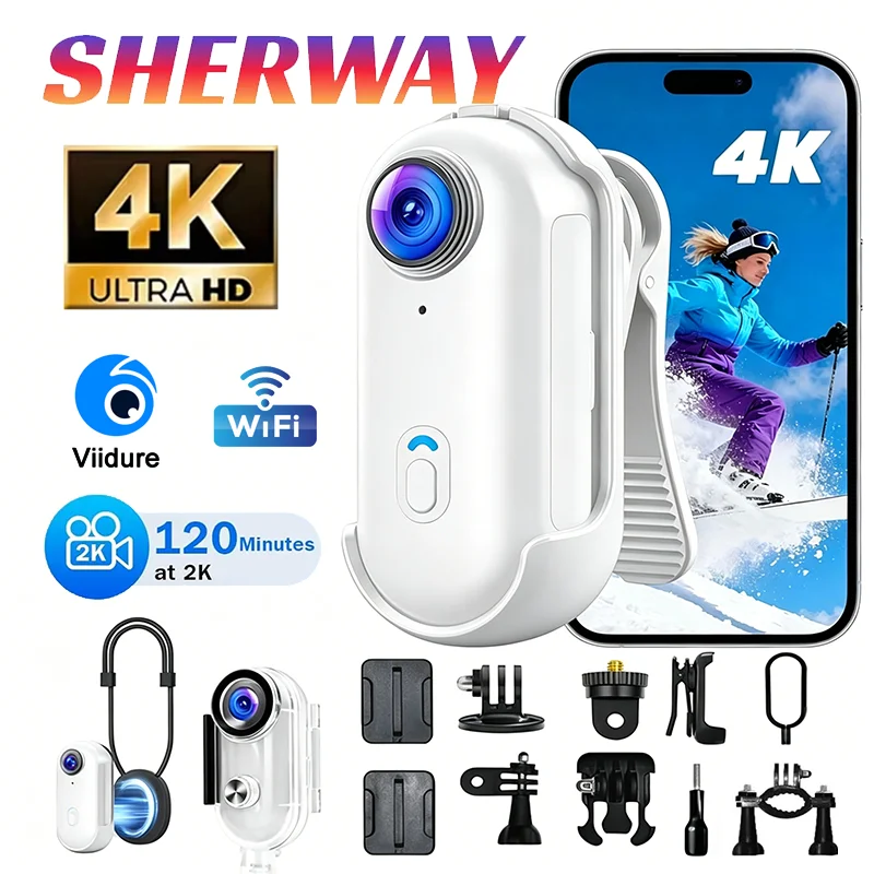 4k Thumb Wifi Action Camera Magnetic HD Camera Clip Click Chest Motorcycle Sport Pocket Cam Vlog Waterproof Helmet Camcorder