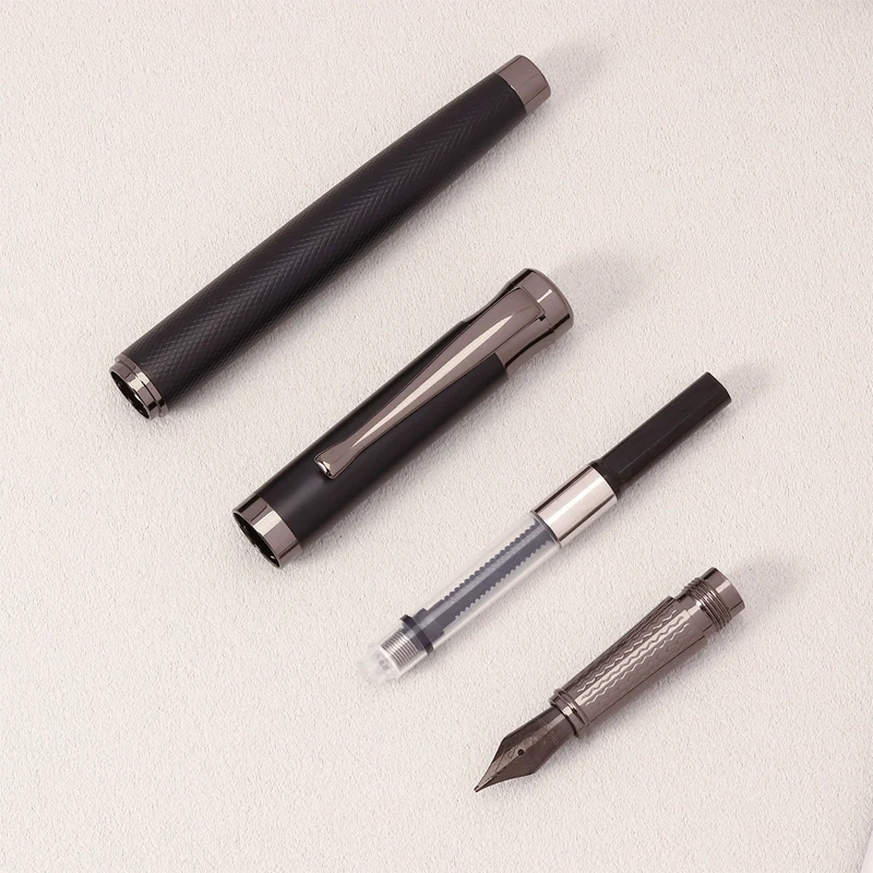 Elegant Black Forest Titanium Fine Nib Fountain Pen with Tree Texture for Smooth Writing