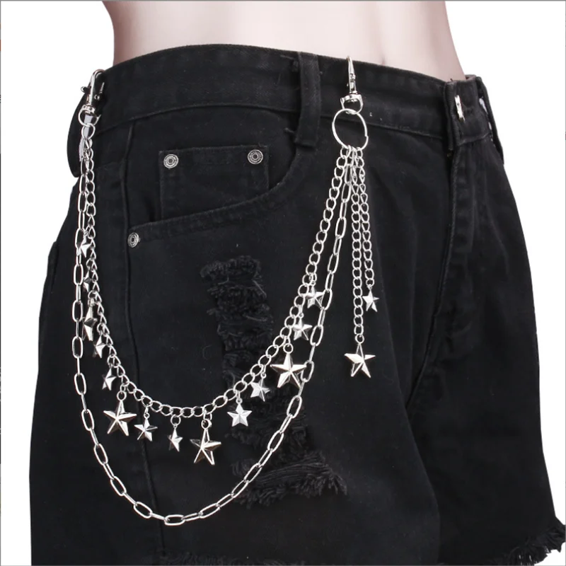Punk Metall fünfzackigen Stern geometrische Taschenkette Hip Hop Hipster coole Hundert Paar Hosenkette für Männer und Frauen
