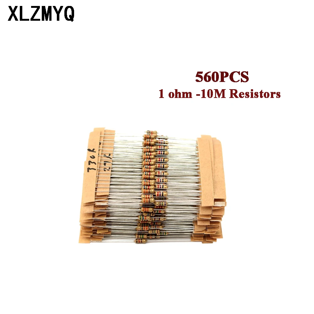 

560PCS 1/4W 1 ohm -10M Resistors 56 Values Carbon Film Resistor Rang Assortment Kit Resistors Set 5% Color Ring Resistance