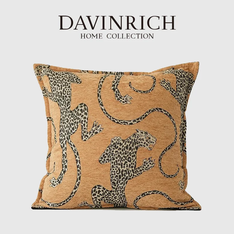 

Золотые Чехлы для подушек DAVINRICH Panthera из синели, коллекция королевских звеньев, роскошная жаккардовая декоративная подушка для дивана, кровати