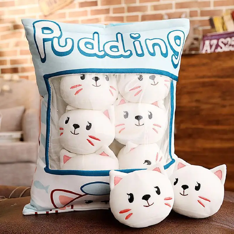 Ein Plüschtasche Pudding Spielzeug Mini Tiere Puppe Pinguin Hase Katze Kissen 