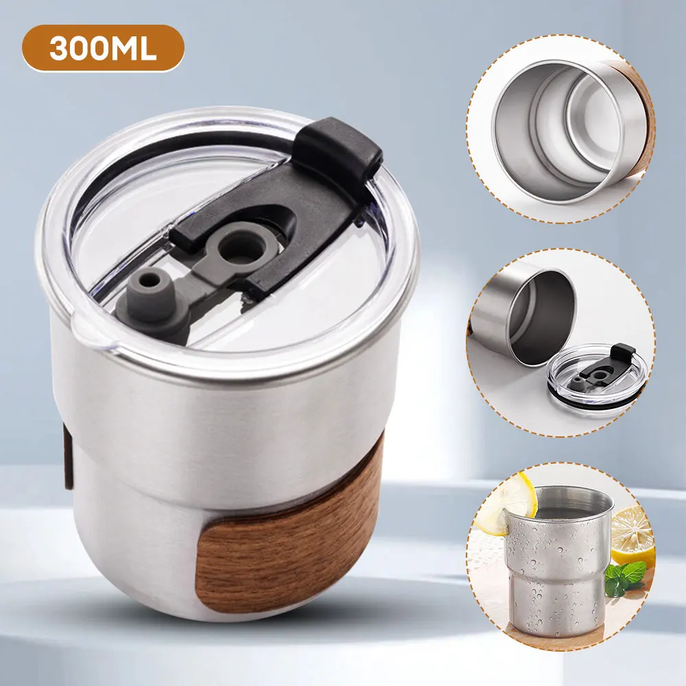

300ML Stainless Steel Coffee Mug with Lid Heat Resistant Espresso Cup Juice Beer Cup Portable Camping Cup for Travel Picnic BBQ