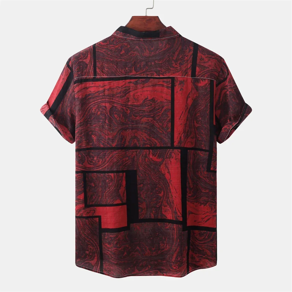 Men Fashion Summer Hawaiian Shirt Vintage 3D Print Short Sleeve Tops Casual Button Up Beach Shirt Breathable Man Social Clothing
