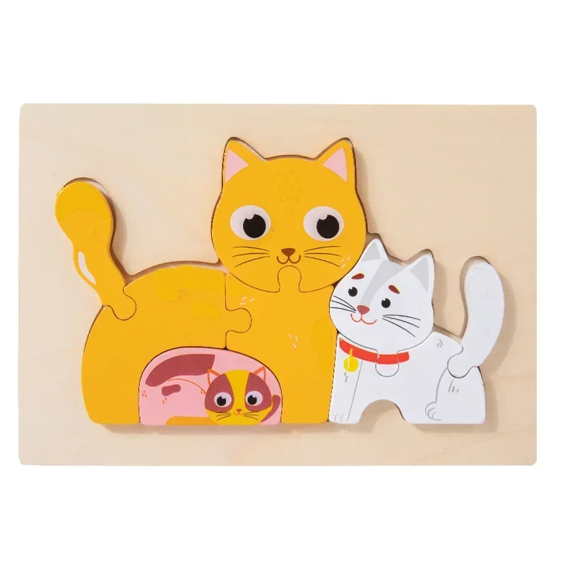 3D Wooden Puzzles Cartoon Animals Early Learning Cognition Intelligence Educational Puzzle Games for Children Montessori Toys 6