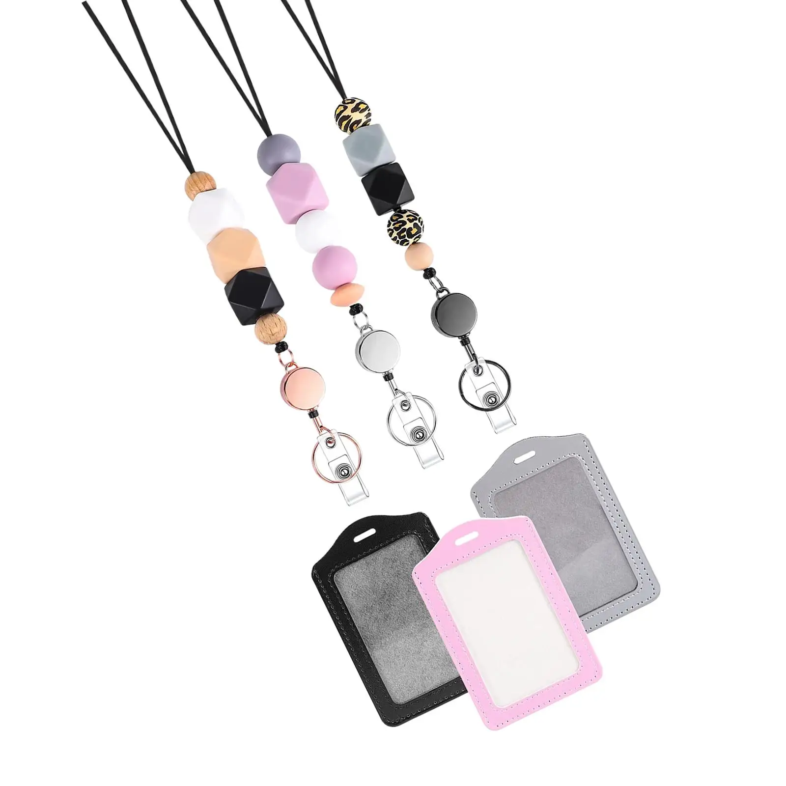 

3 Pieces Cute Retractable Lanyard with Sleeves Teacher Lanyard Durable Breakaway for Volunteer Doctor Women Girls Employees Men