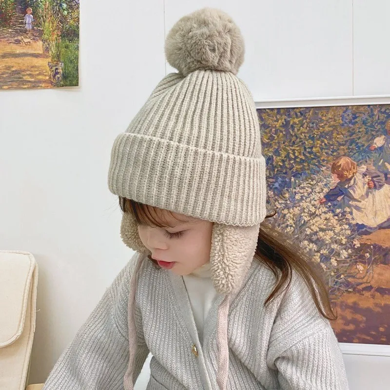 Winter Children's Hats Boys' and Girls' Warm Hats Baby Woolly Hats Fleece-Lined Ear-Warming Knitted Hat Knitted Lei Feng Hat