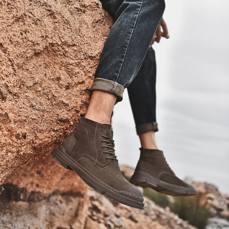 Man Ankle Boots Casual Elevator Shoes Lace-up Height Increase Insole for Men 6CM Taller Heel Lift Inserts Adjustable Shoes Lifts
