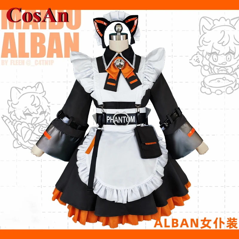 

CosAn аниме Vtuber NIJISANJI Alban Kno косплей костюм для женщин Милая горничная униформа на Хэллоуин Вечерние