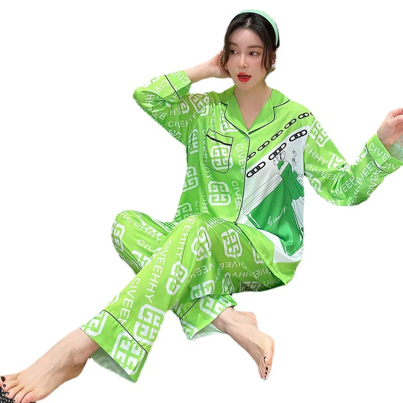 Pajamas Ladies Fashion New Simulation Silk Long Sleeve Pants Homewear pajamas for women