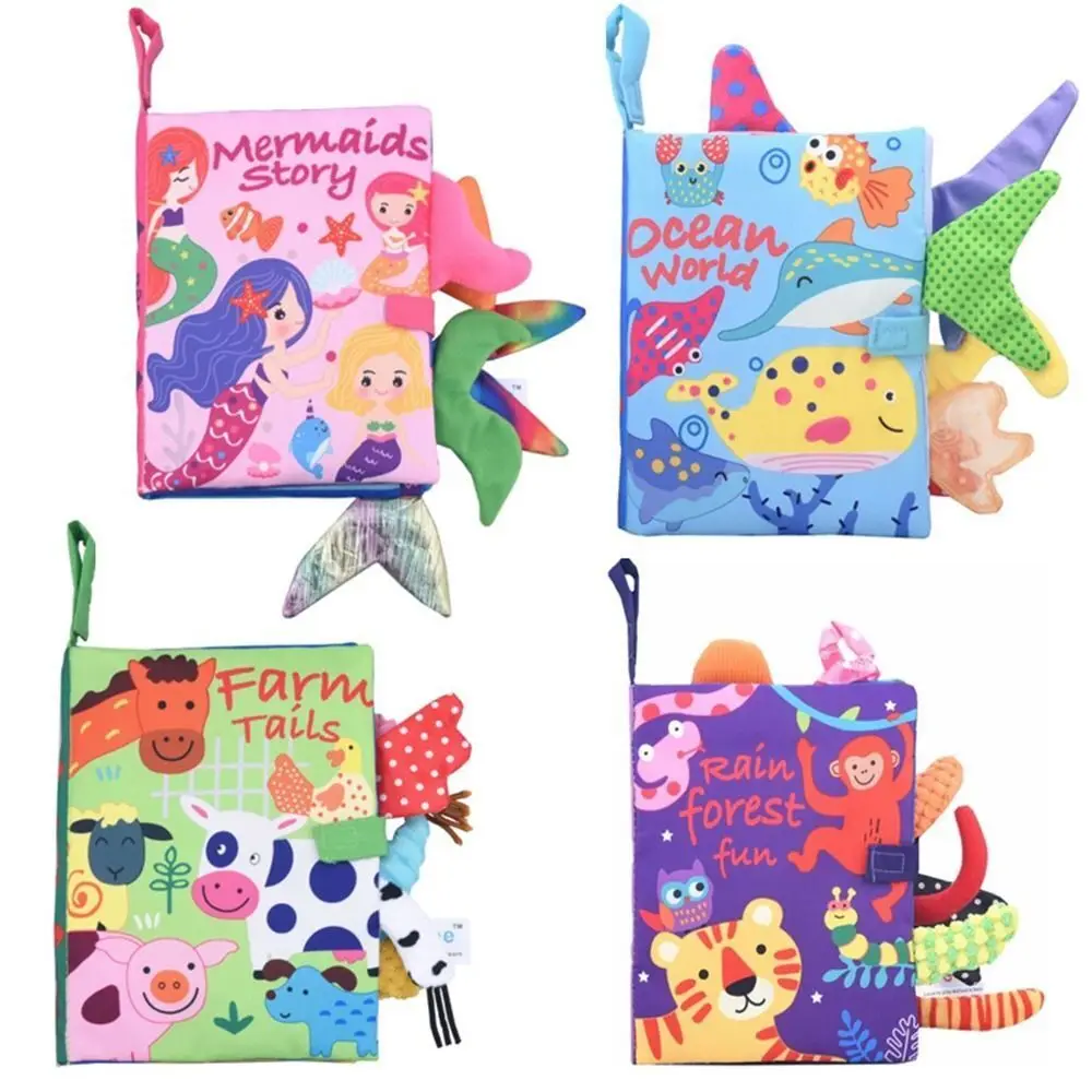 Livres en tissu à queues d'animaux doux pour nourrissons, jouets suspendus en tissu Non toxique, livre en tissu de sirène froissé, jouets d'éducation précoce