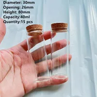 15 Pcs Glass tubes 20*30*80mm 40ml Glass bottle with Cork Lids Wishing bottles Glass Jars Spice Jars Test Tubes for Art Craft 1