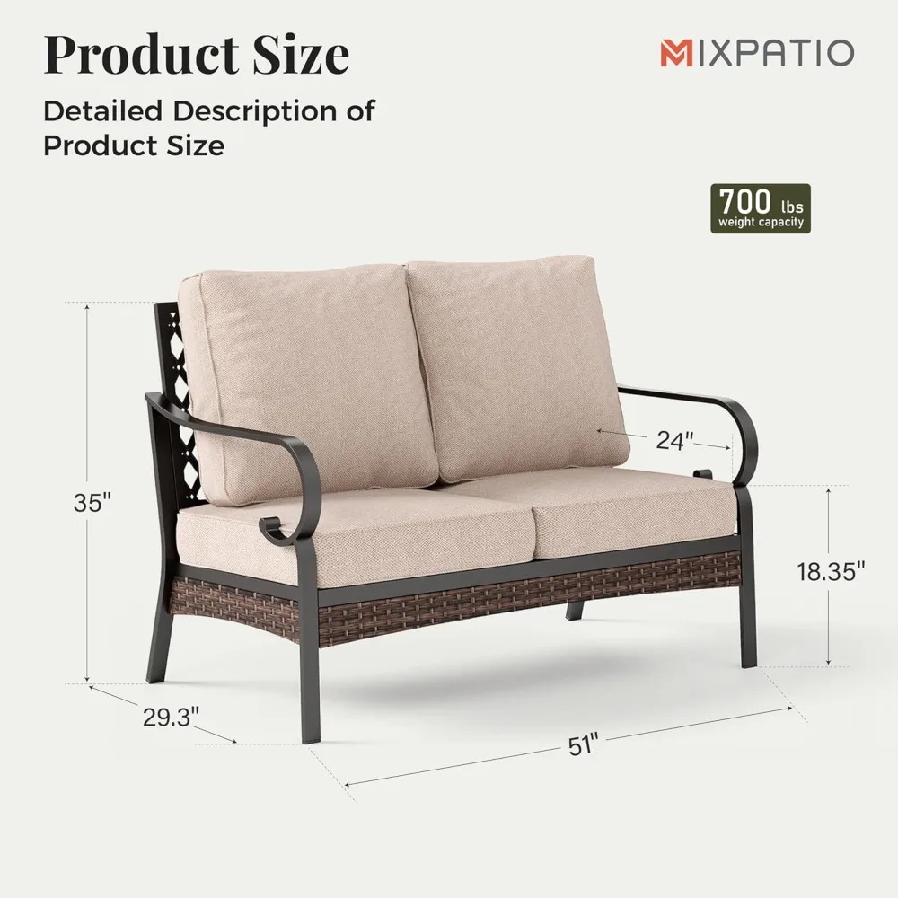 Furniture Patio Furniture Sofa, Love-Seat Patio Sofa Steel Frame Outdoor Sectional Couch  Cushions for Lawn Backyard Porch Deck 5