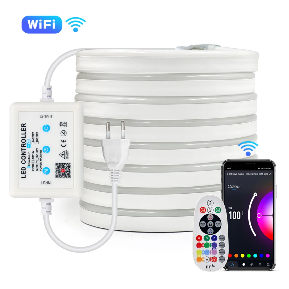 

AC 110V 220V LED RGB Neon Rope Light Strip Wifi APP Remote Control 5050 2835 Outdoor IP67 Waterproof Flexible Neon Lights Decor