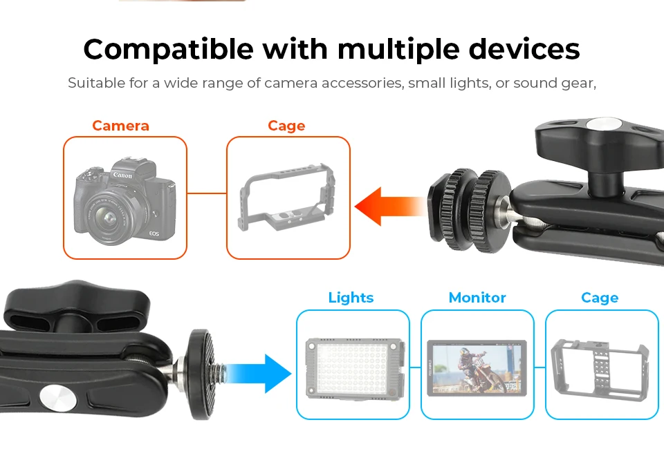Ball Head Extension Arm With Cold Shoe Mount 1/4'' Screw for DSLR Camera Monit