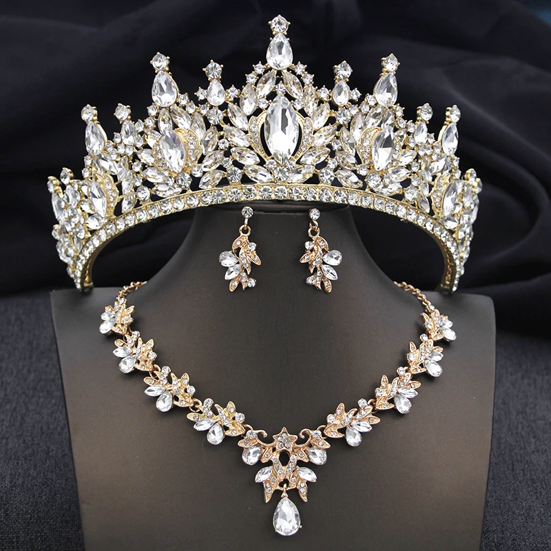 AB Crystal Wedding Crown and Necklace earring Set Bridal  display picture 3