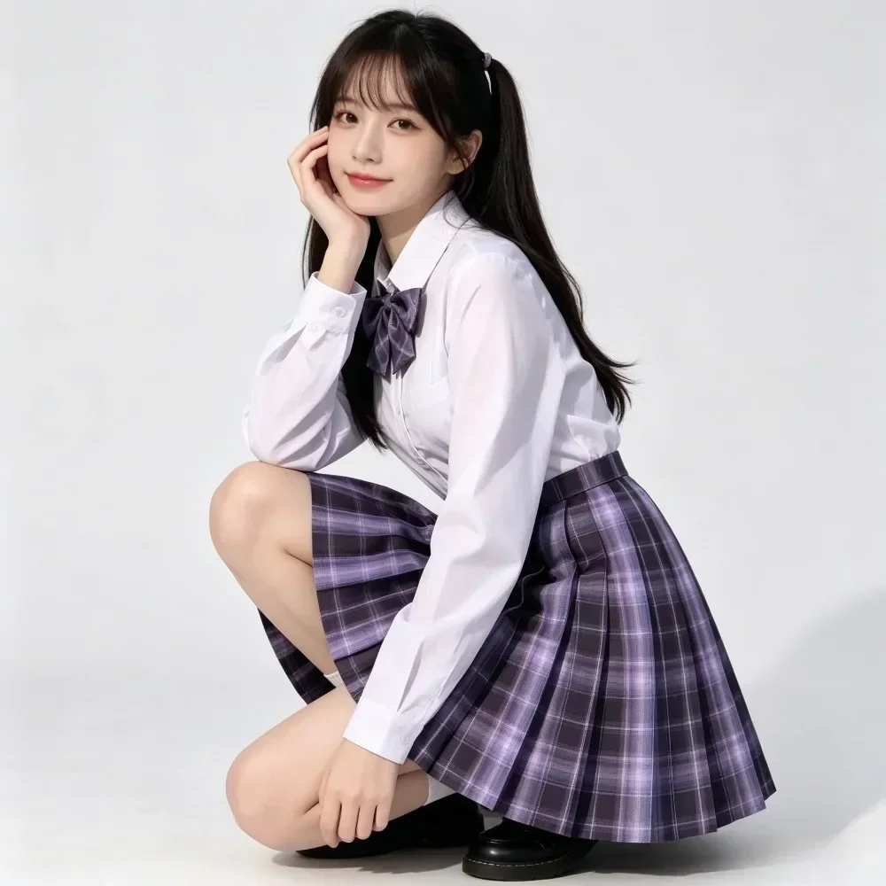 보라색 체크무늬 핏 JK 스커트 슈트, 여학생을 위한 클래식 아카데미 유니폼, 일상복 및 애니메이션 코스프레를 위한 다용도 캠퍼스 의상