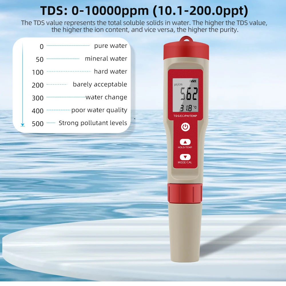 4 in 1 ph meter ph/tds/ec/temperatur messer digitaler wasser qualitäts monitor tester für becken trinkwasser aquarien – Detail 9