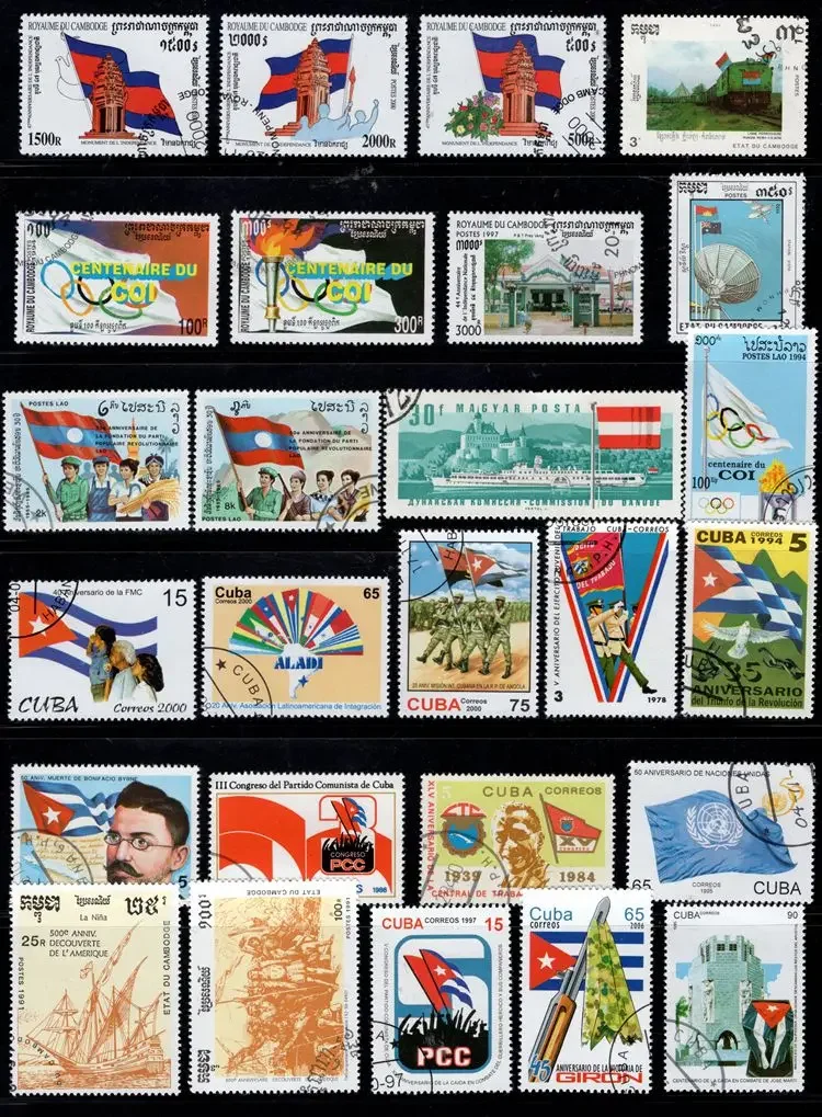 Lot 50pcs Country Flag Topic Original Stamps with Postage Mark No Repeat Nation Stamp Good Condition