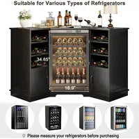 40 Black Oak Home Bar Cabinet with Mini Ridge, Wine Racks & Storage for Kitchen or Living Room 5