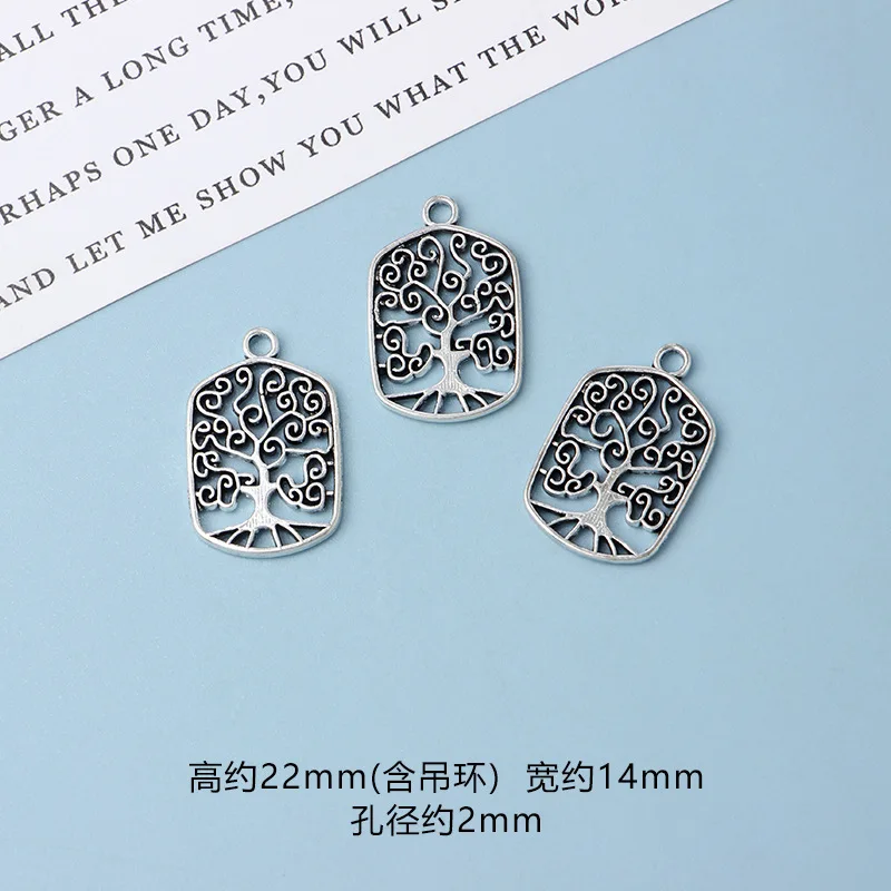 DIY Vintage Silver Round hollow Tree of Life Pendant Earring Creative Alloy Accessories Material charms for jewelry making 10pcs silver charm silver charms metal charm alloy pendant jewelry charms