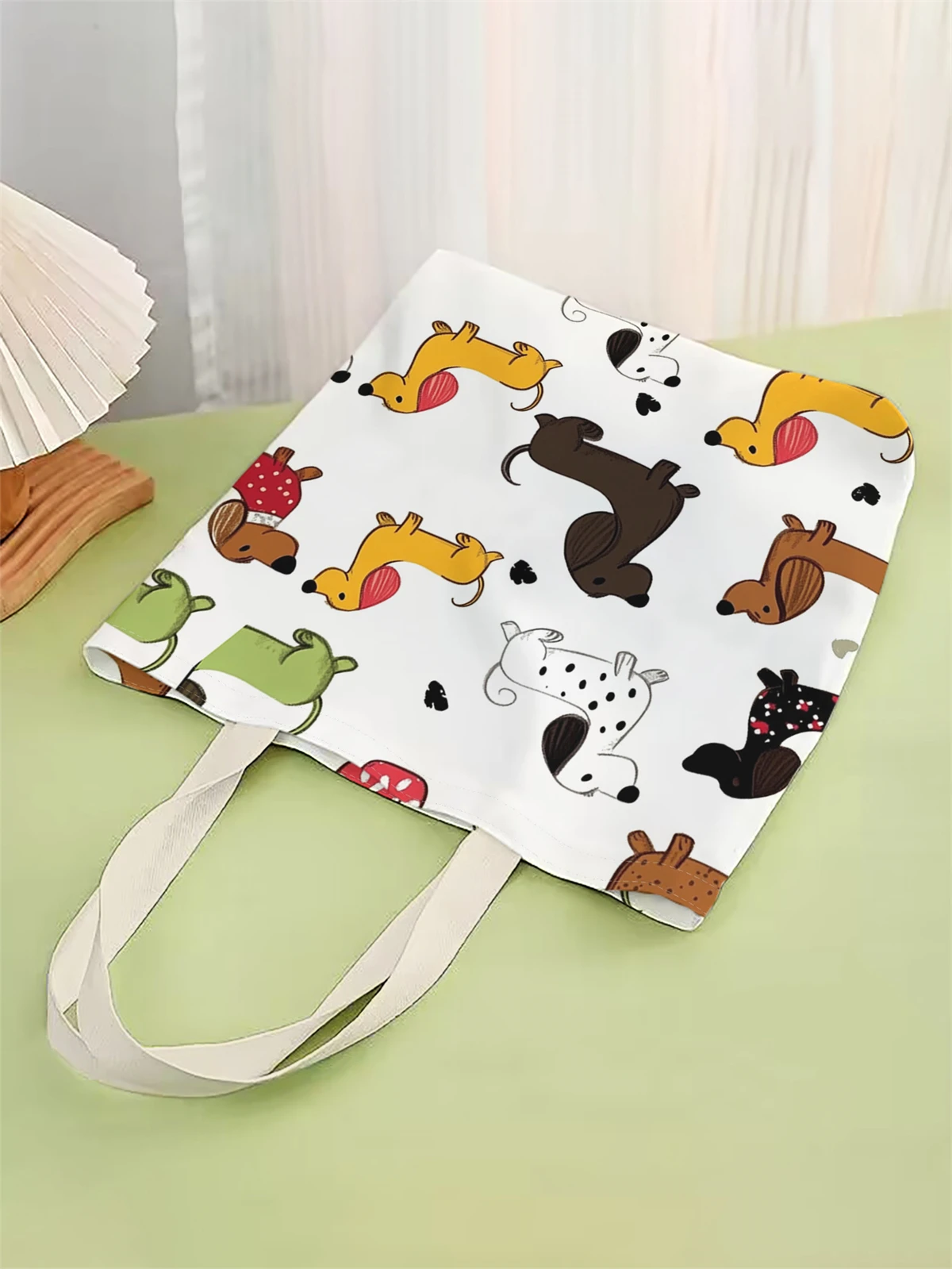 1 piece, cartoon dog pattern handbag, reusable fashionable handbag, multifunctional handbag, printed canvas shopping bag