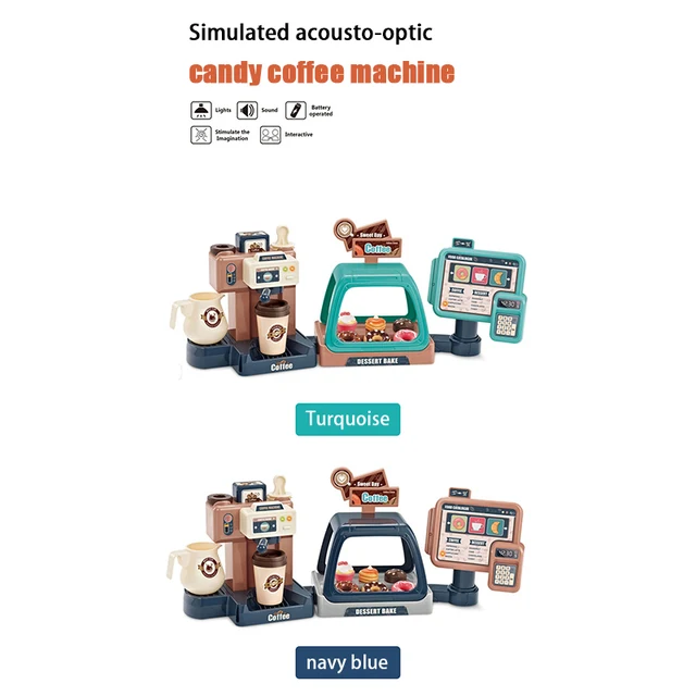 New Children's Play House Toy Simulation Water Coffee Machine Candy Donut Supermarket Shopping Cash Register Toy Kid Toy Set 6