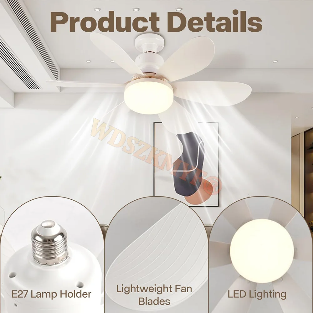 NEW 52CM ceiling fan light LED 40W E27 with remote control for dimming, suitable for living room, study, household use