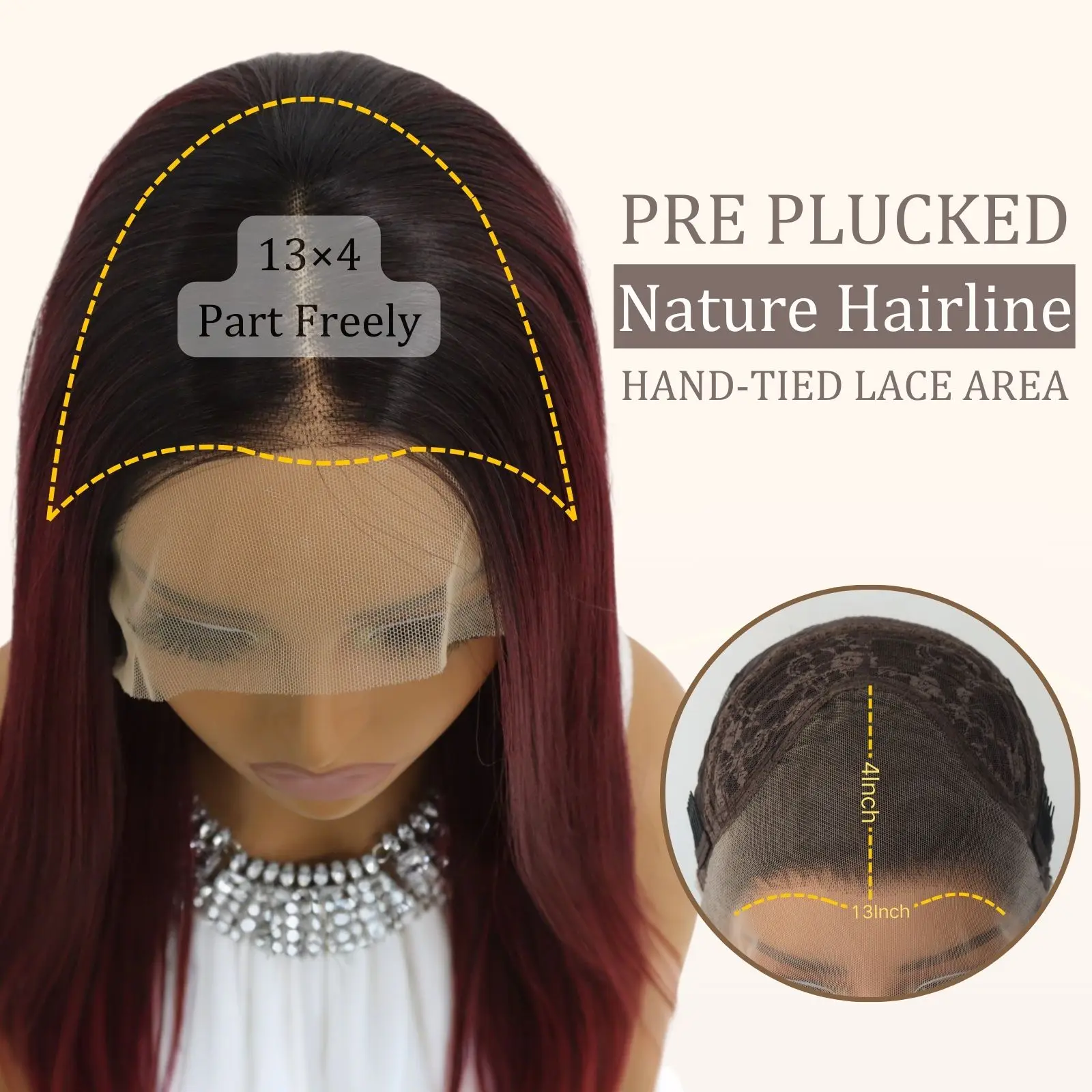 Ombre Burgundy Lace Front Wig Long Straight Ombre Wine Red 13x4 Synthetic Lace Front Wigs for Women 24Inch