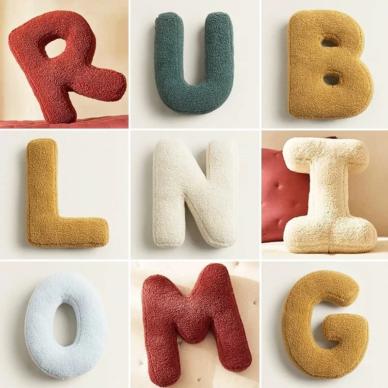 Ins 26 English Letters Plush Throw Pillow Soft Stuffed Kids Toys Dolls Sofa Cushion Room Decor Shooting Props for Children Gifts 6