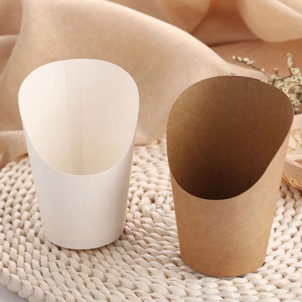 50 Pcs Chip Cup Kraft Paper Oblique Fries French Portable Mug Takeaway Cups Bowl