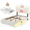 Double Bed Rack with LED Lights and Storage Drawers, Height Adjustable Butterfly Headboard, C-shaped and USB Charging Ports 6